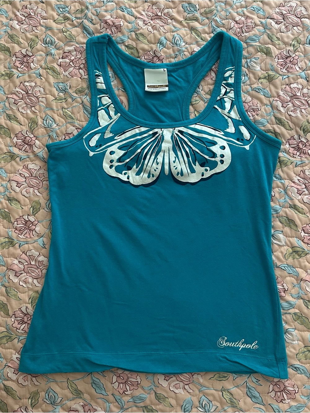 Y2K South Pole Blue Metallic Butterly Graphic Women’s Tank Top